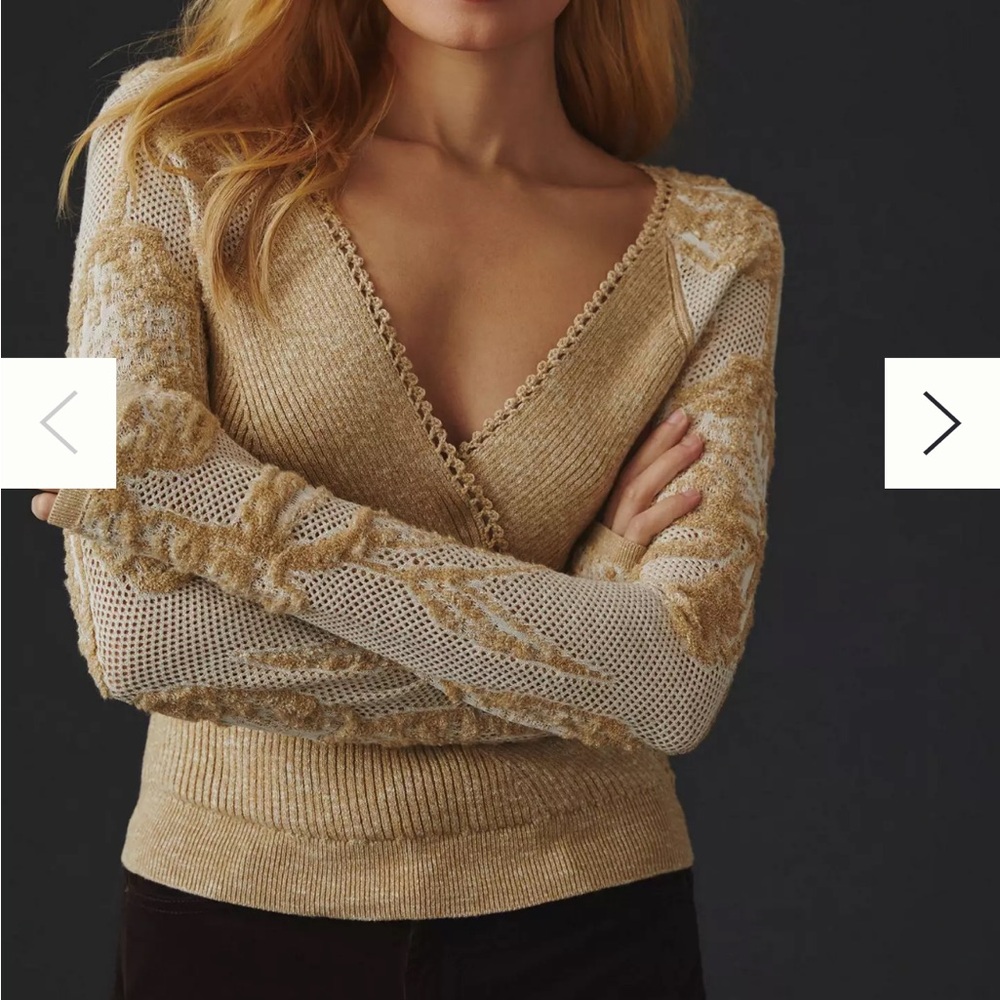 Elegant V-Neck Lace-Sleeve Sweater